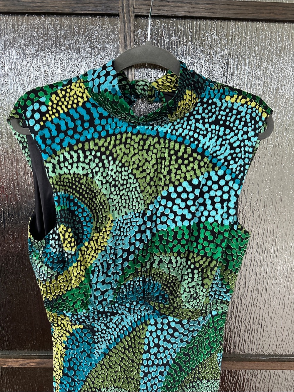 SALONI Fleur Dot Print Dress Sleeveless High-Neck Green Patterned Maxi US 12 - Picture 13 of 17